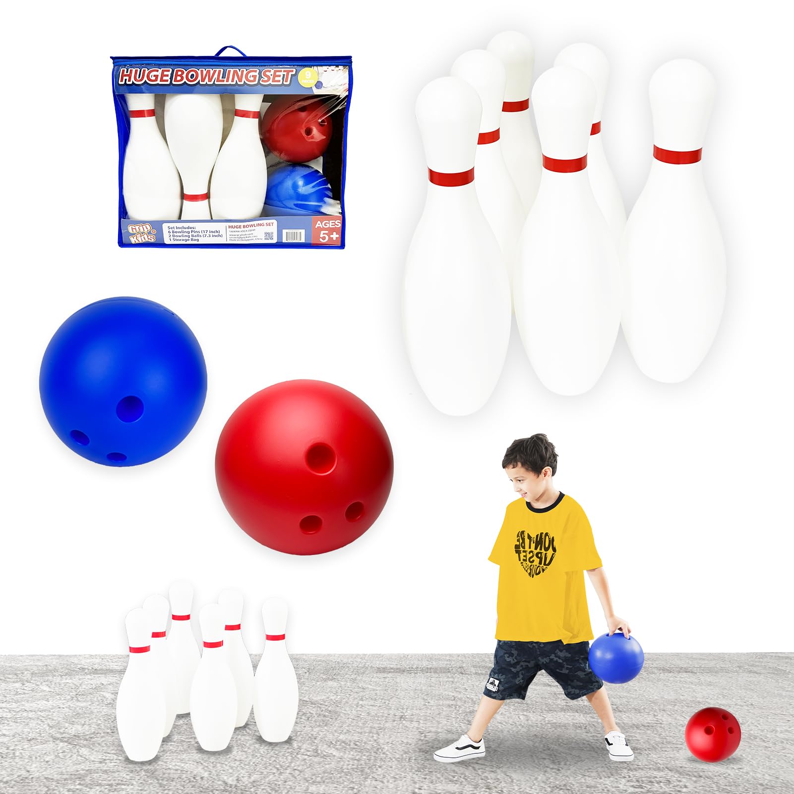 Amazon.com: Grip Kids 17 Inch Huge Bowling Set with Storage Bag
